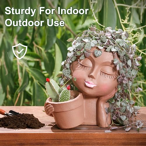 Khaki Lady Face Planter Pot with Drainage Hole A57503
