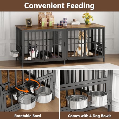 Extra Large 80" Wooden Dog Crate with Removable Divider D6741