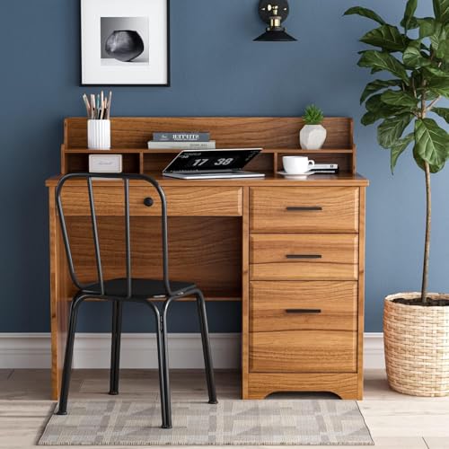 White 44 Inch Computer Desk with Storage Drawers and Hutch T4577