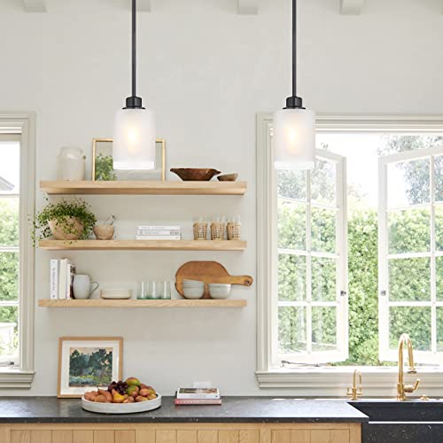 3 Pack 1-Light Industrial Farmhouse Pendant Ceiling Light Frosted Glass Black Finish A67035