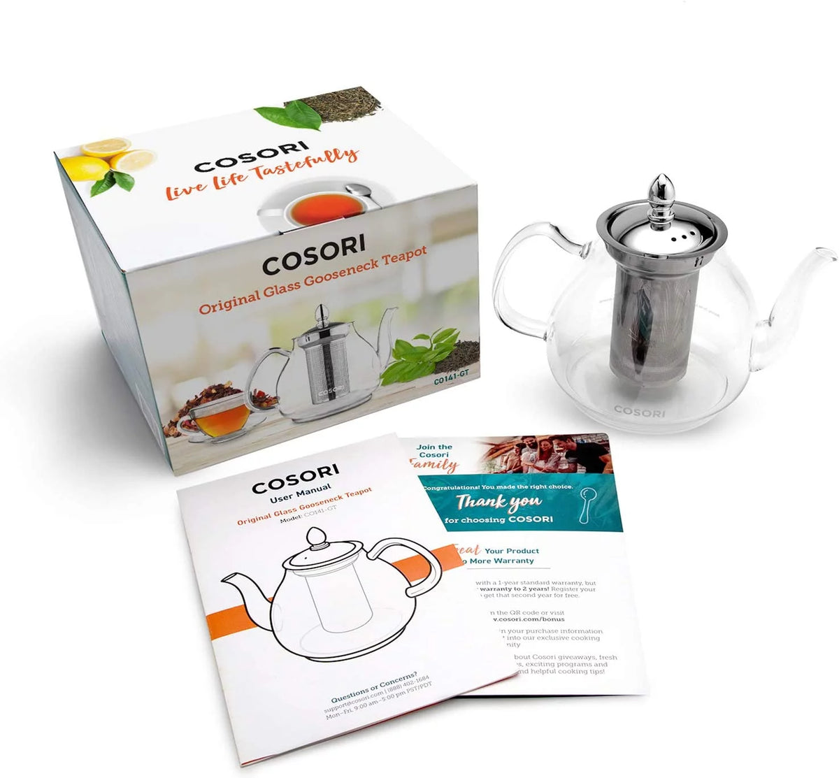 Glass Teapot Stovetop Gooseneck Kettle with Removable Stainless Steel Infuser, Borosilicate, 1000 ml, Transparent H975209