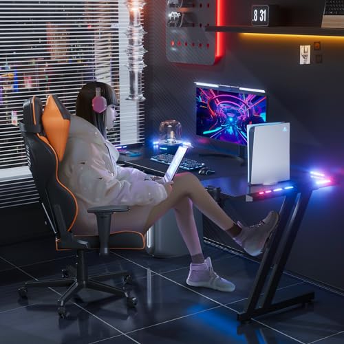 47 Inch Gaming Desk with LED Lights Carbon Fibre Surface S82709