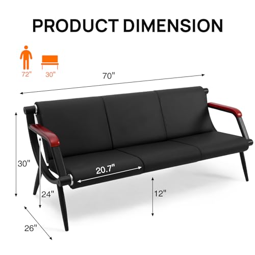 Black PU Leather Waiting Room Bench with Wooden Armrest X573