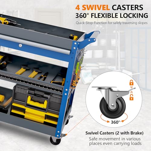 Blue 3 Tier Rolling Tool Cart with Drawers T4233