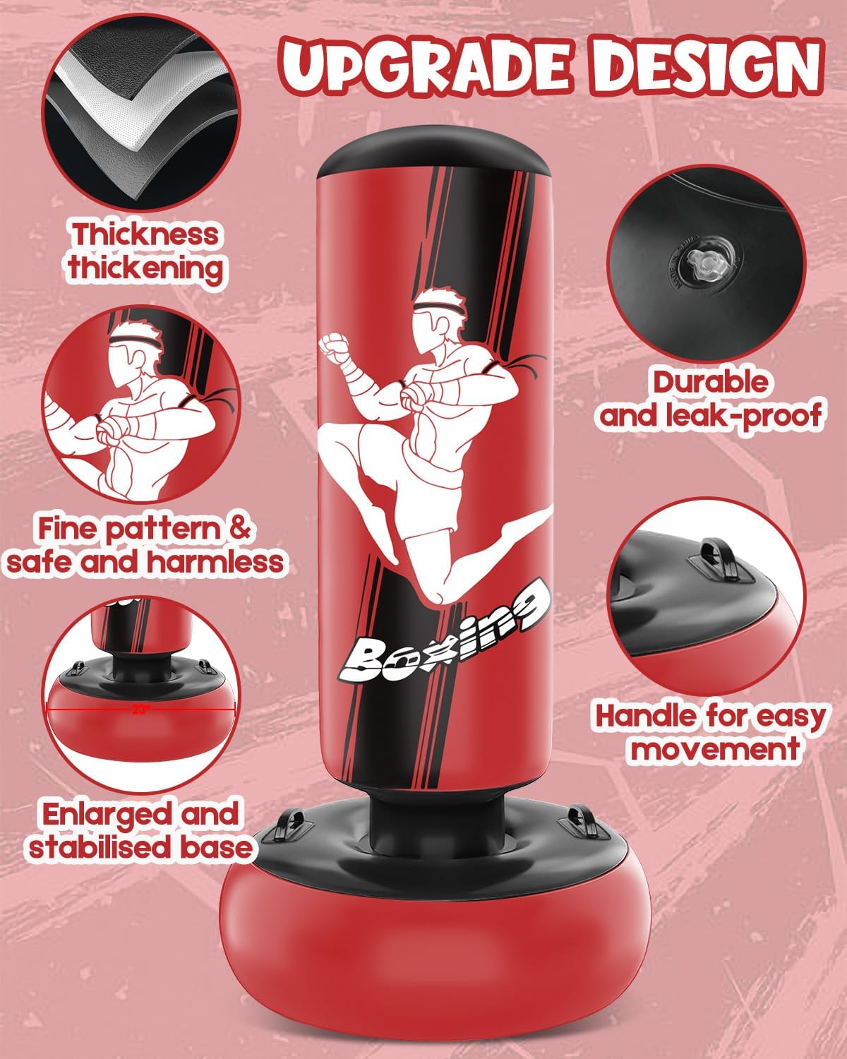 66 Inch Inflatable Punching Bag with Boxing Gloves (Red) S737