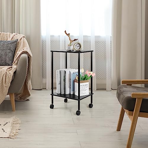 Black 2-Tier End Table Set of 2 with Wheels X9008