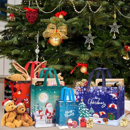24 Pack Assorted Sizes Reusable Non-Woven Christmas Gift Bags B248