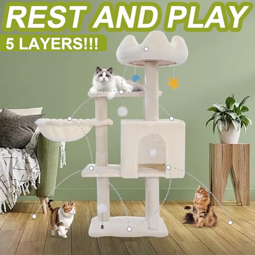 White 40'' Cat Tree Tower with Scratching Post K55638
