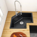 Black Drop In Corner Kitchen Sink Single Bowl Quartz W163