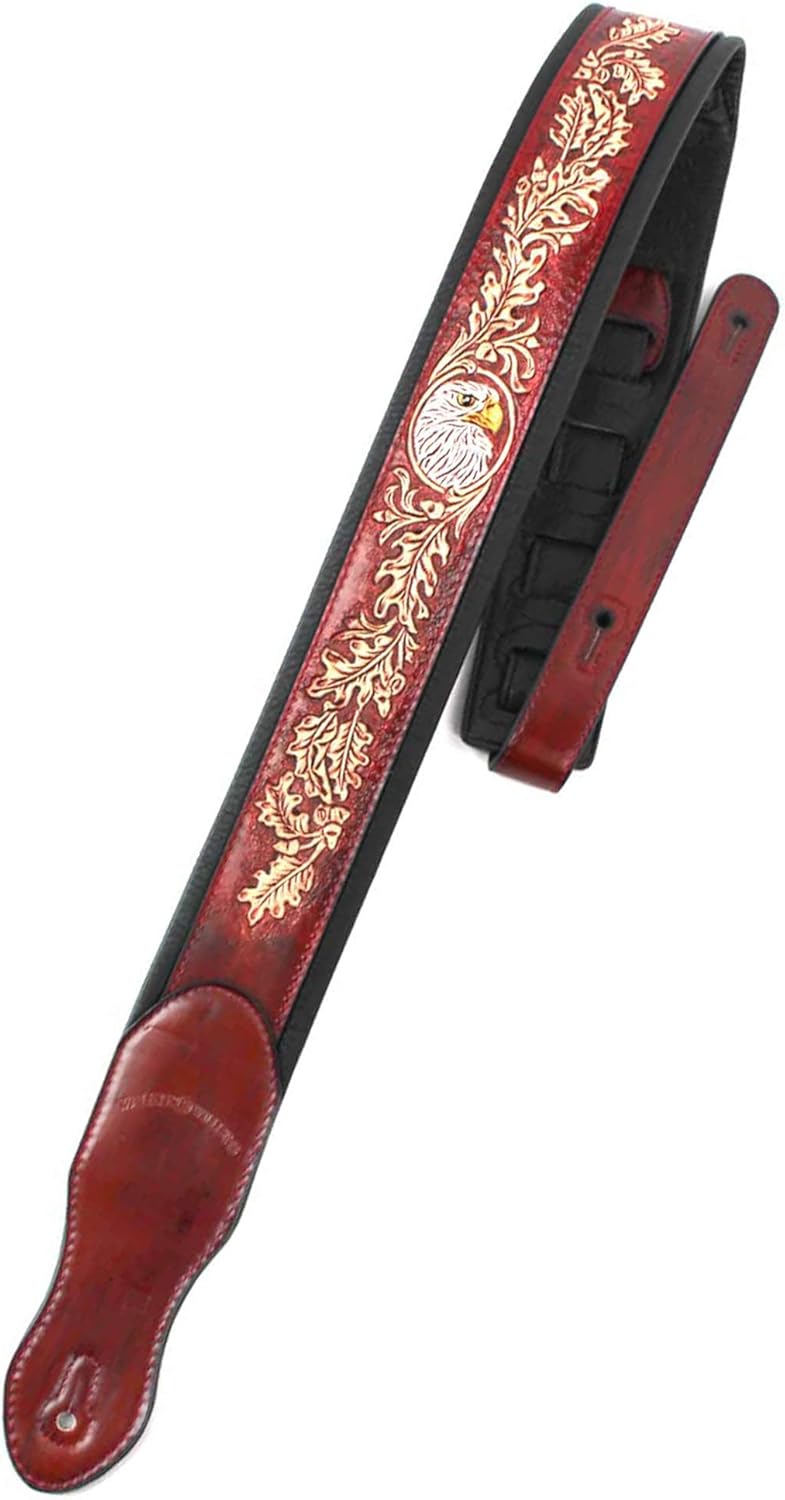 Mahogany Brown Full Grain Leather Guitar Strap F9828