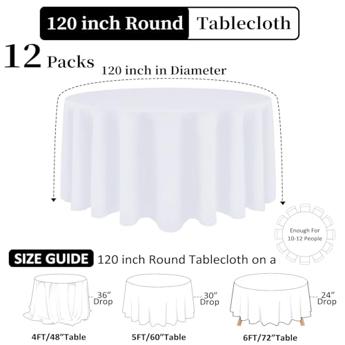 12 Pack White 120 Inch Round Polyester Tablecloth P62072