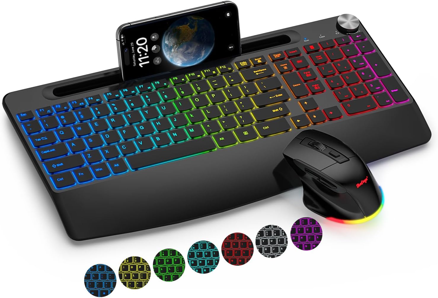 Wireless Keyboard and Mouse Combo, 2.4G Rechargeable Ergonomic Gaming Keyboard with Wrist Rest Y345