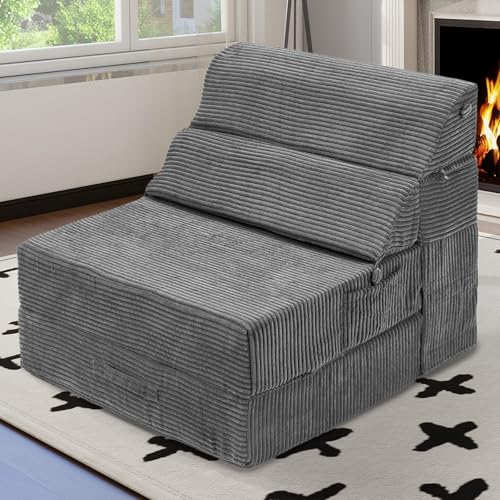 Grey Folding Sofa Bed Convertible Sleeper Chair Couch B68596