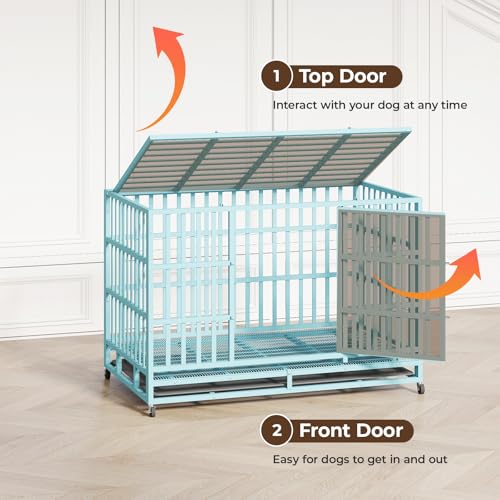 Heavy Duty Steel Dog Crate with Wheels and Removable Tray T1115