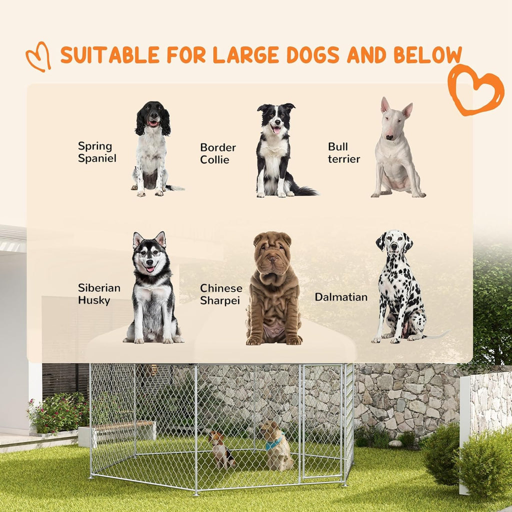 13.4' x 11.5' x 8.8' Dog Kennel Outdoor Dog Run with Waterproof Roof, Lockable Door, Silver H42765