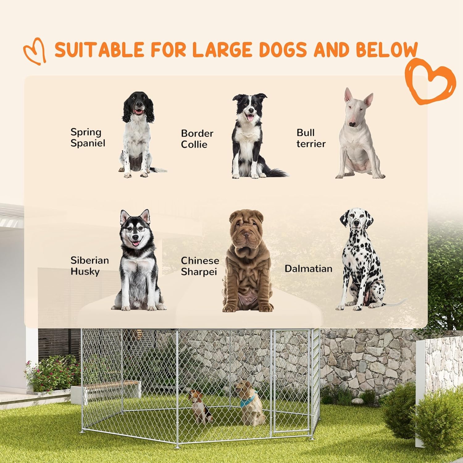 13.4' x 11.5' x 8.8' Dog Kennel Outdoor Dog Run with Waterproof Roof, Lockable Door, Silver H42765