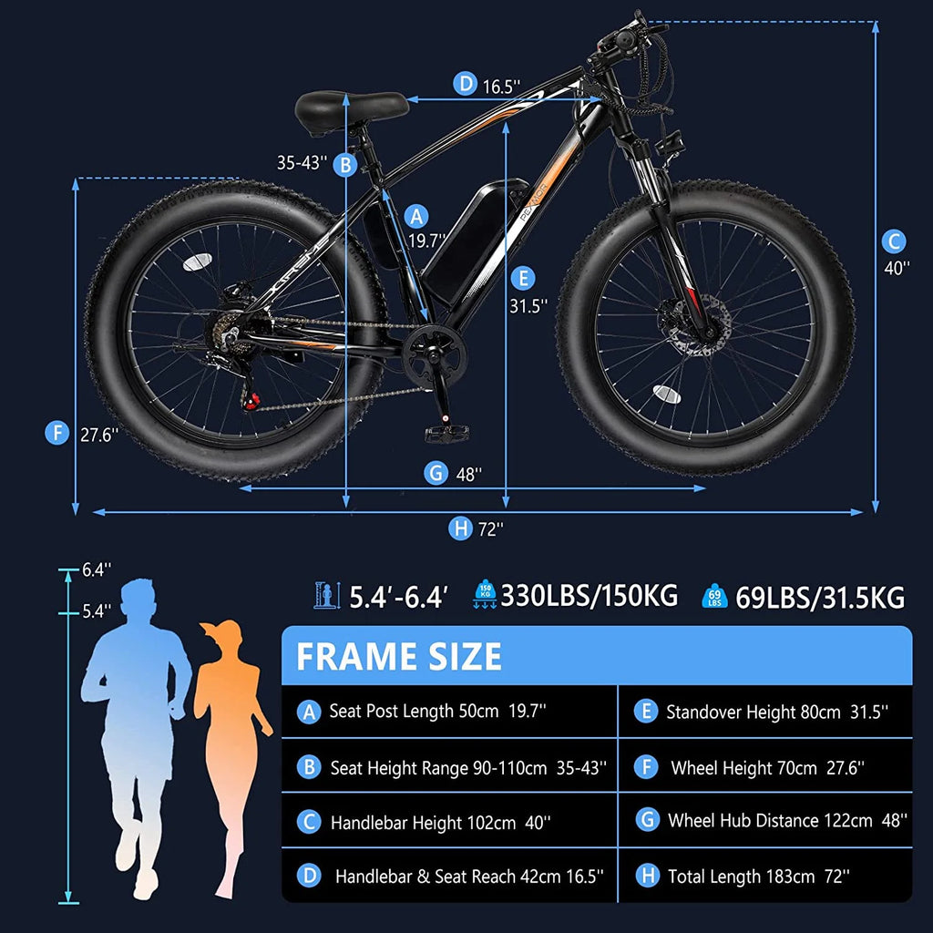 26" Fat Tire Electric Bike 500W 48V 13AH Removable Battery 20MPH C153