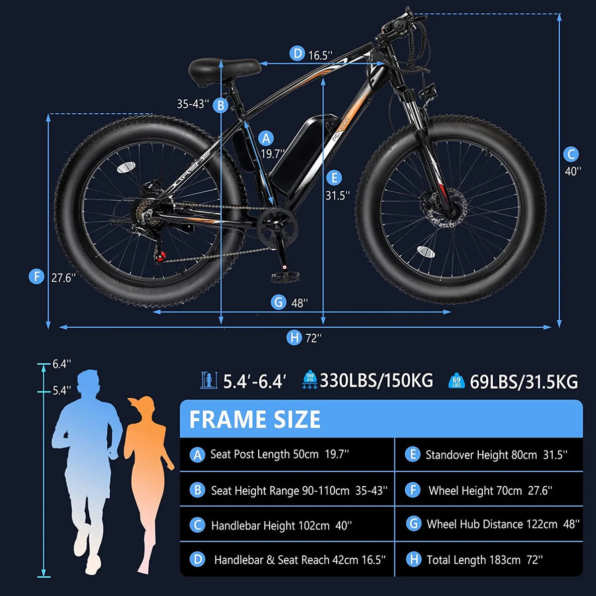 26" Fat Tire Electric Bike 500W 48V 13AH Removable Battery 20MPH C153