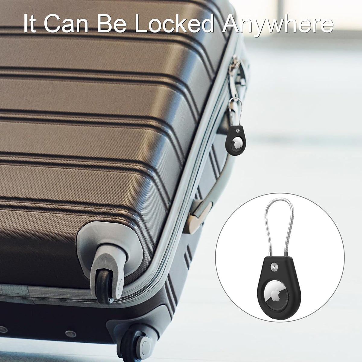 Black AirTag Holder with Keychain V6129