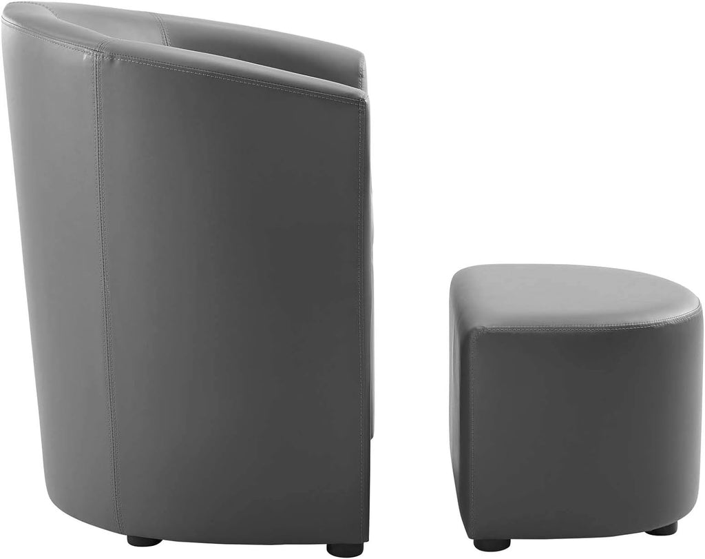 Gray Faux Leather Armchair And Ottoman Set X20316