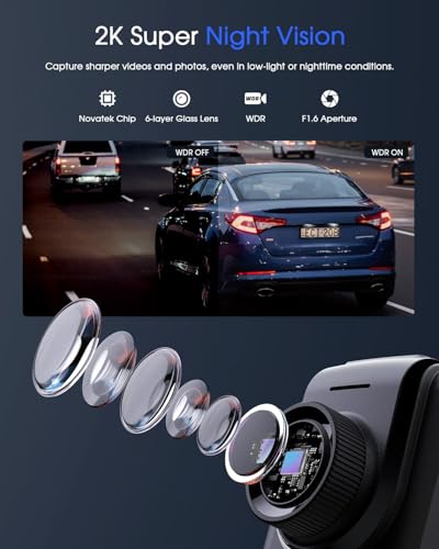 Mini Dash Cam with WiFi, 2K, WDR Night Vision, Parking Monitor B3624