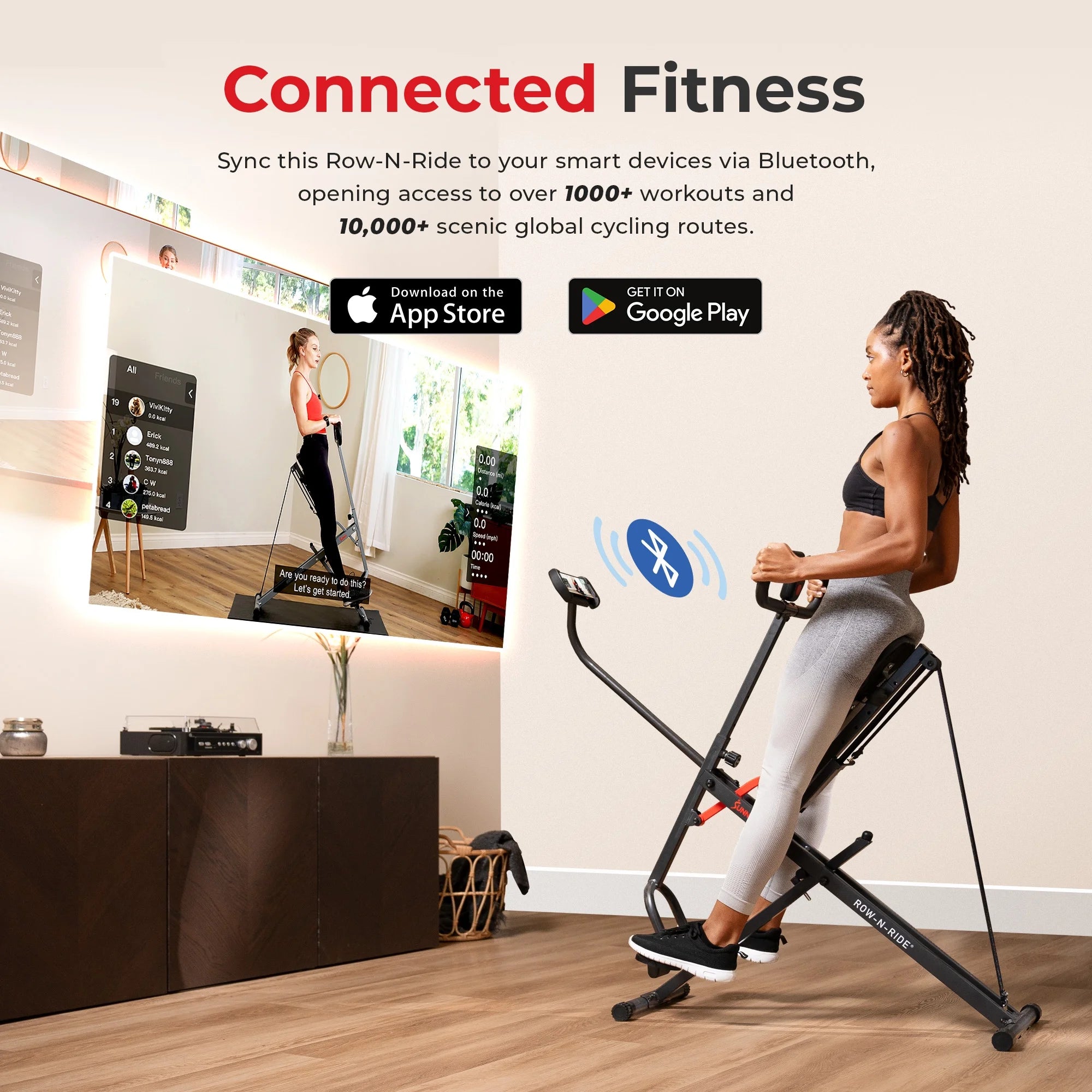 Smart Upright Row-N-Ride Exerciser, Squat Assist Trainer with Adjustable Resistance, Foldable H7821