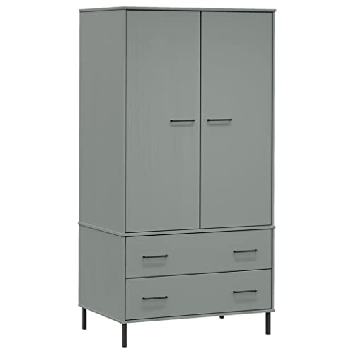 Gray Solid Wood Wardrobe with Metal Legs W9357