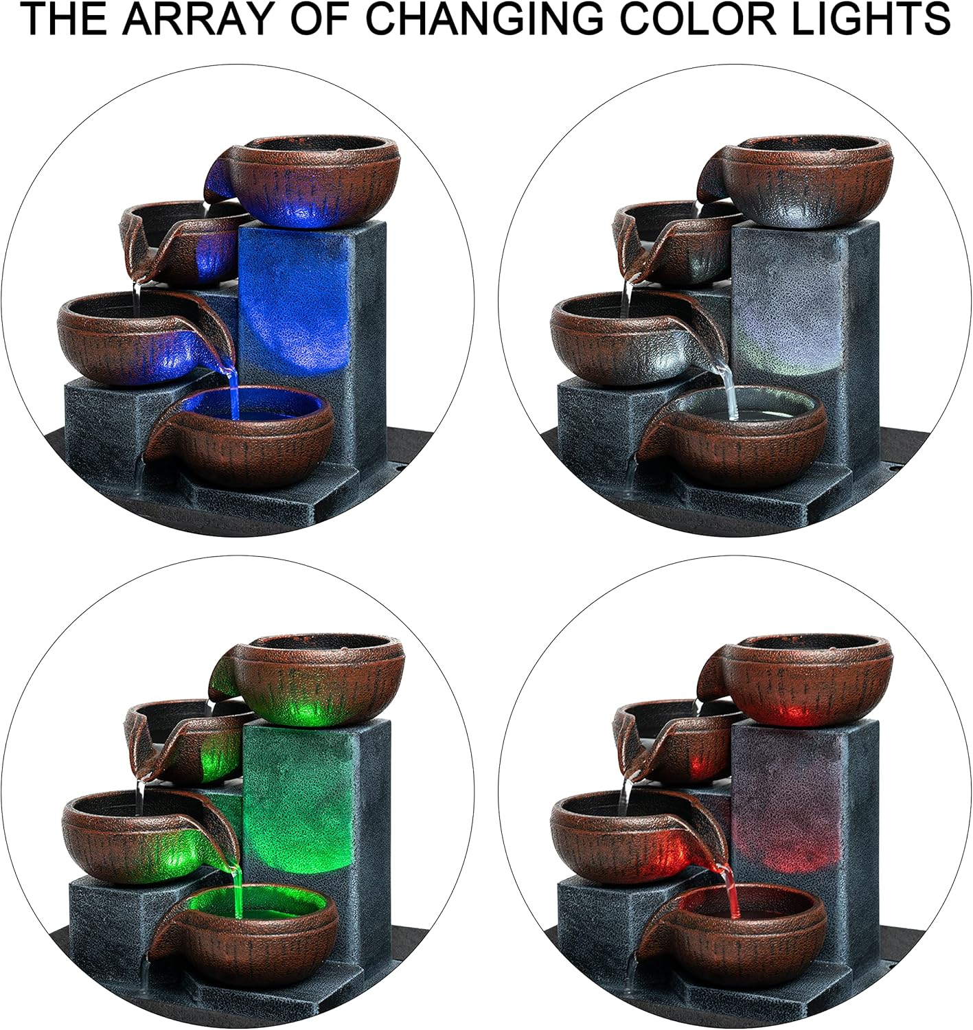 Small indoor Waterfall fountain Tabletop fountain 4 level Indoor desktop Fountain with LED color lighting P794