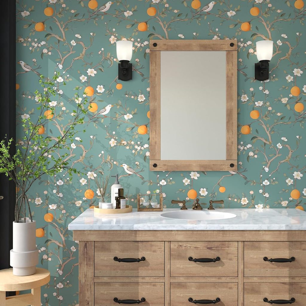 Green Floral Wallpaper Peel and Stick, 17.5" x 118" N181672