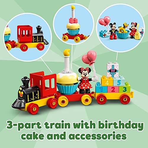 Mickey & Minnie Mouse Birthday Train Building Toy with Number Bricks, Cake and Balloons, for Ages 2+ X527