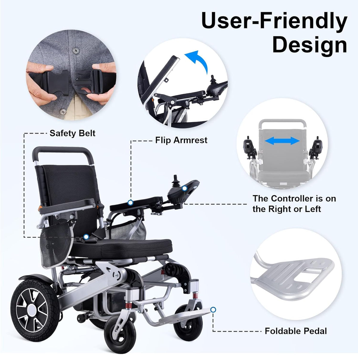 15 Miles Range Foldable Electric Wheelchair B7358