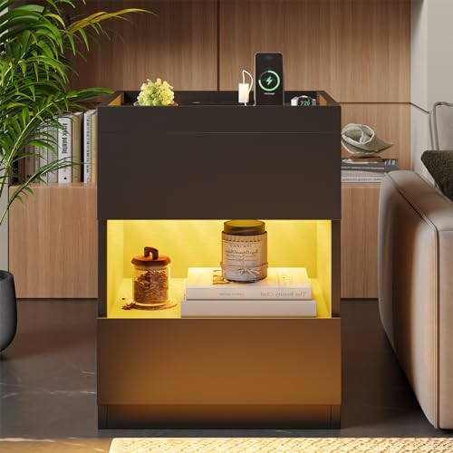 Set of 2 Nightstands with 2 Drawers and Glass Top J5057
