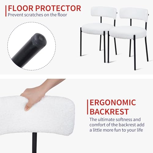 White Boucle Dining Chair Set of 1 with Metal Legs S7888
