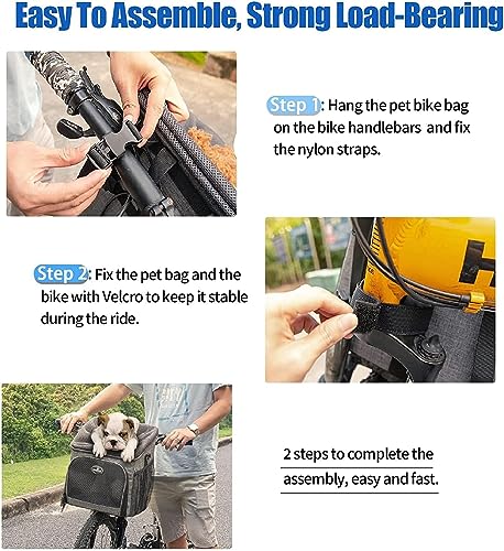 Dog Bike Basket Carrier with Reflective Strips and 2 Side Storage Pockets C33215
