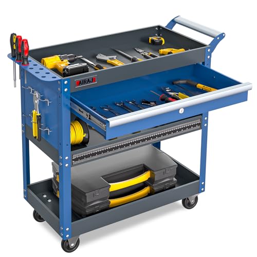 Blue 3 Tier Rolling Tool Cart with Drawers T4233