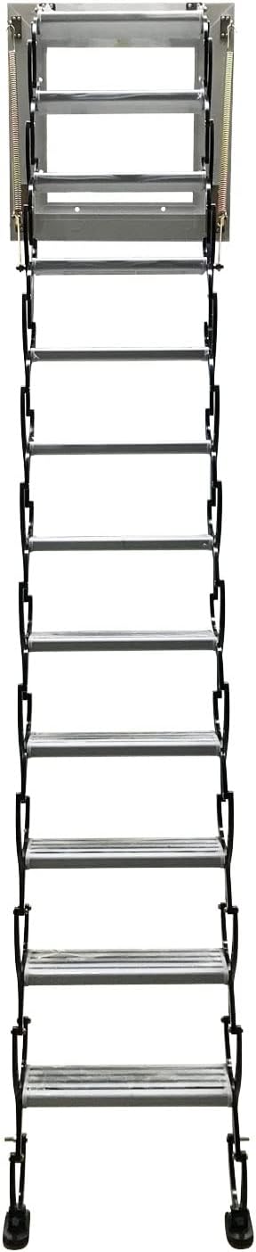 Black Wall-mounted Folding Attic Ladder, 9.8 feet Height, Ti-Mg Alloy X4042