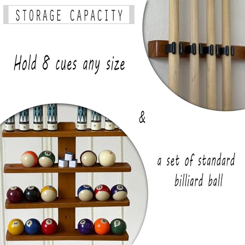 Wall-Mounted Hardwood Pool Stick Holder for 8-Cue Storage O20510