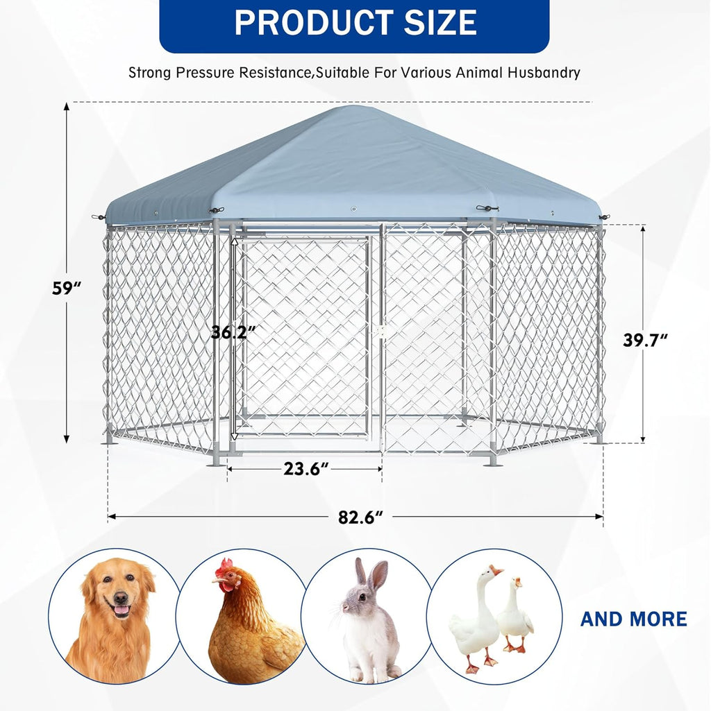 Large Dog Kennel with Roof and Metal Gate I54785