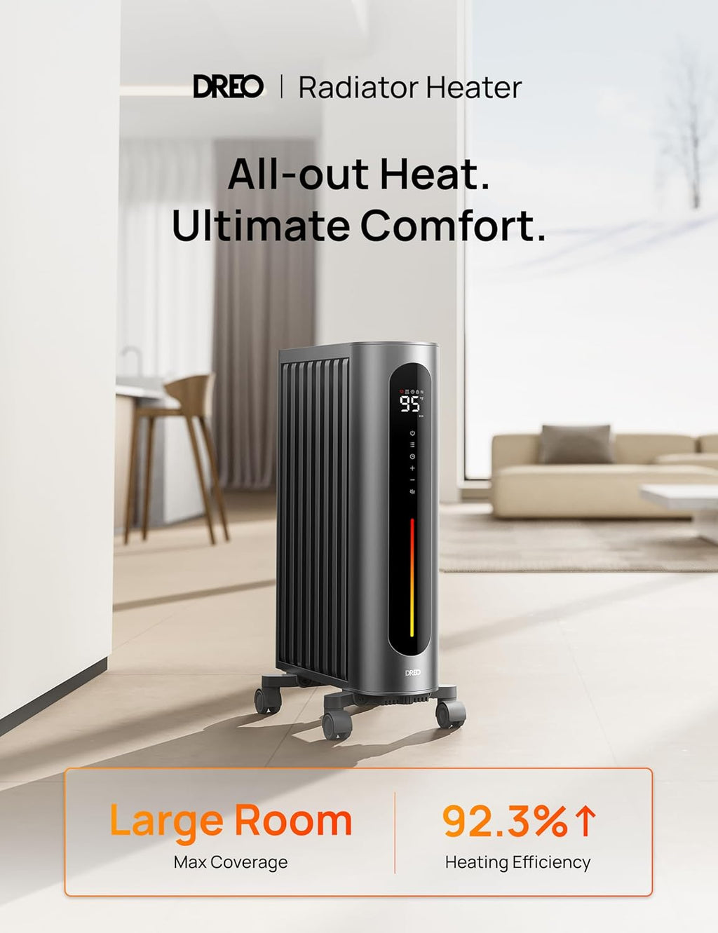 1500W Oil Filled Radiator Heater with Remote Control, Gray I104438