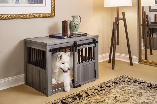 Grey Large Dog Crate with Sliding Barn Door U511130