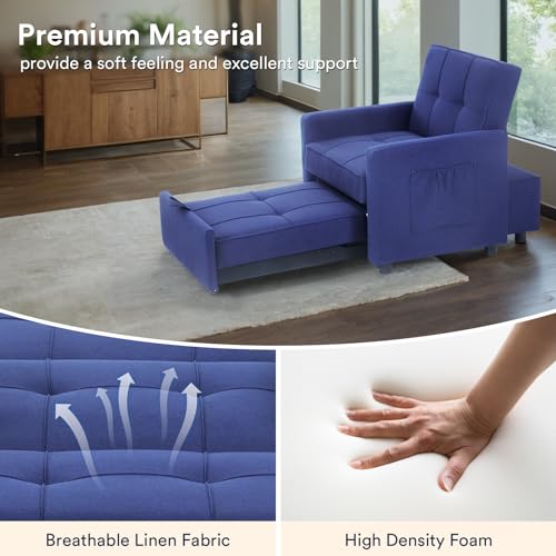 Blue Velvet Convertible Sleeper Sofa Bed with 2 Pillows Q986