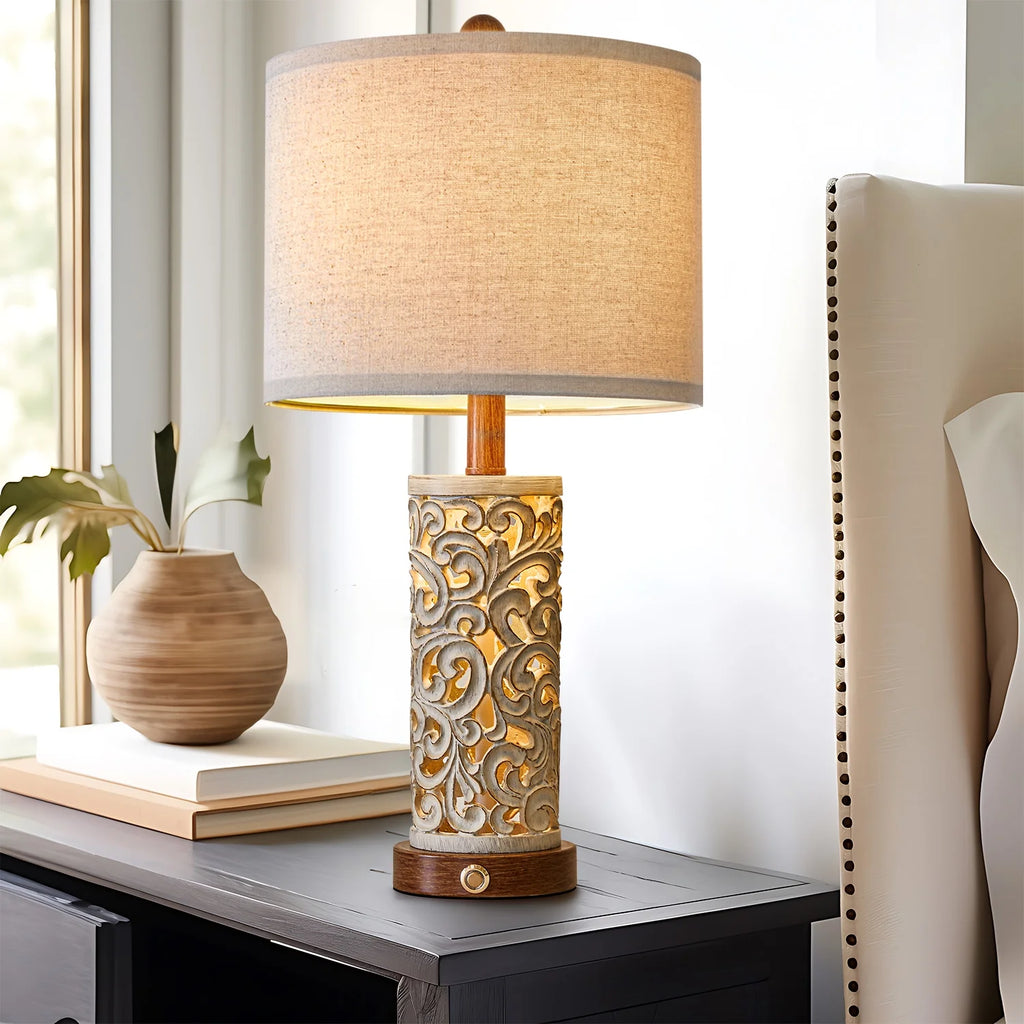 Rustic Table Lamp Set of 2 3 Way Dimmable 22" with 2 USB Ports X869