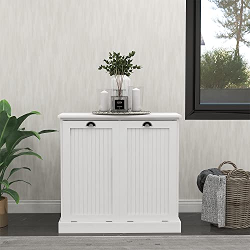 White Double Tilt Out Trash Cabinet Laundry Sorter Cabinet X708110