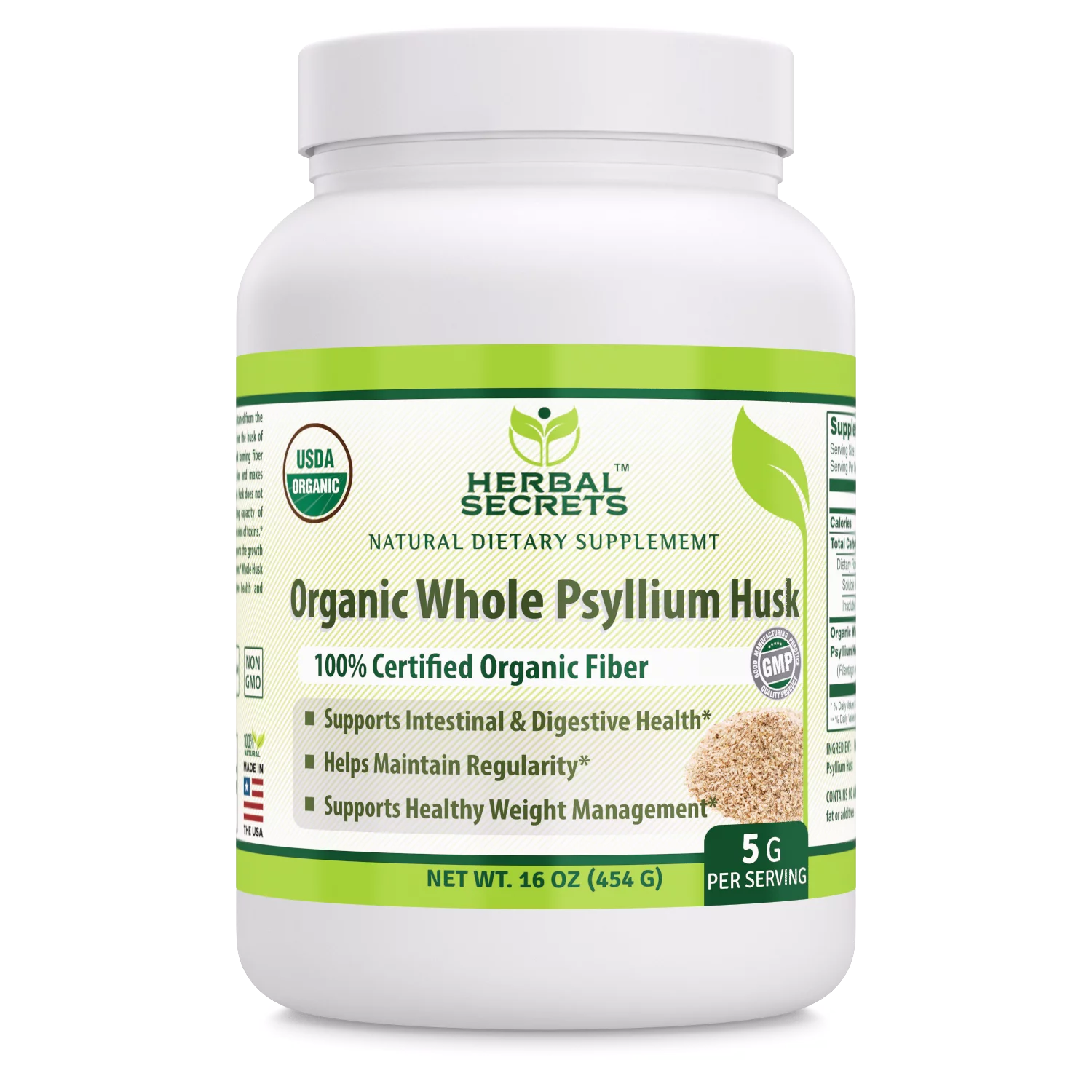 USDA Certified Organic Psyllium Husk 16 Oz O202