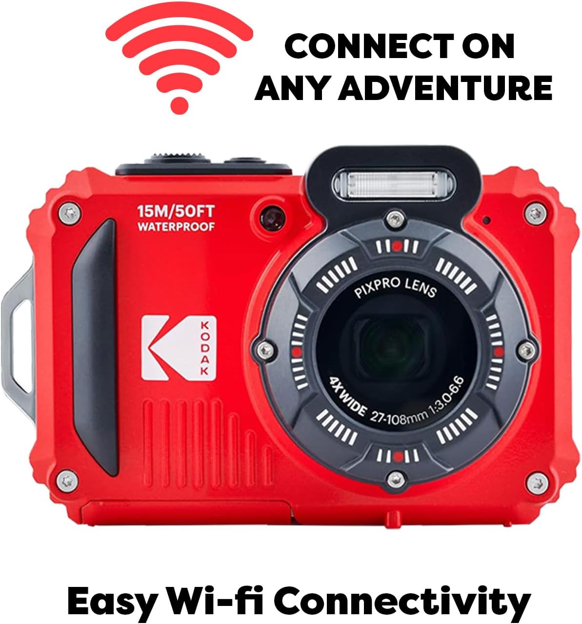 Red Rugged Waterproof Digital Camera with Case, Monopod, Card Reader (9 Items) F678706
