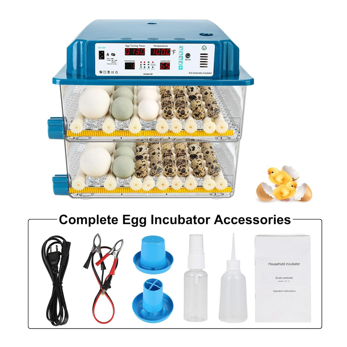 120 Egg Incubator Automatic Temperature Control Humidity Monitoring G213