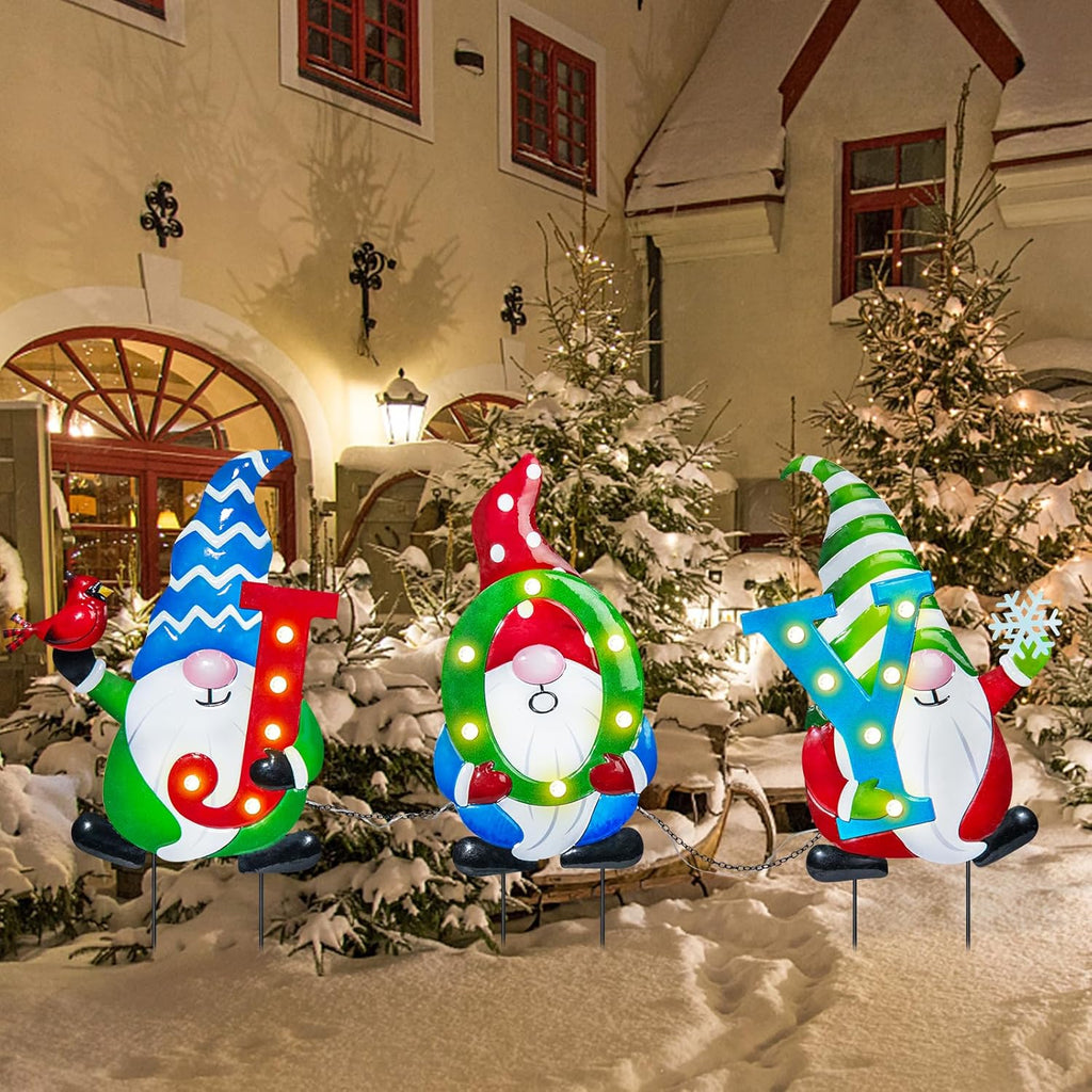 3 PCS Metal Christmas Yard Stakes with Led Light R9137