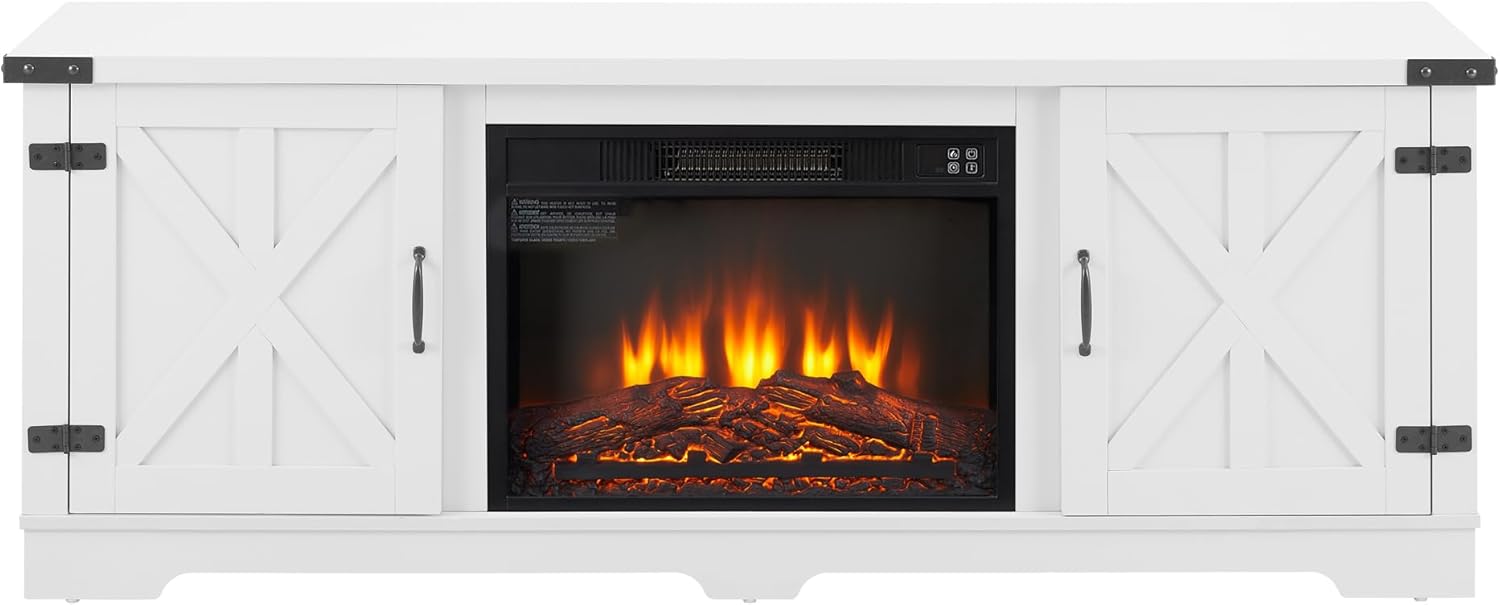 White Large Fireplace TV Stand with 23" Fireplace Insert R3581
