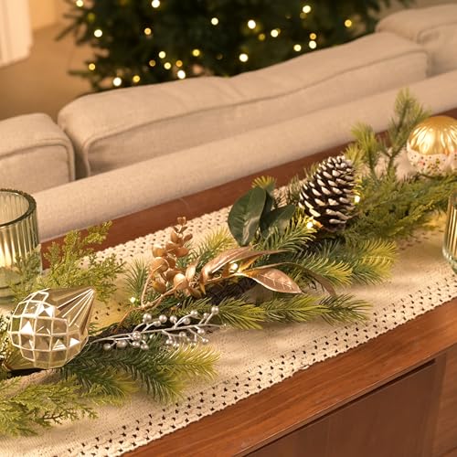 6Ft Prelit Christmas Garland with Pine Cone, Bow Ornaments (Green Gold) M968