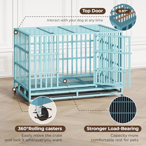 Heavy Duty Steel Dog Crate with Wheels and Removable Tray T1115